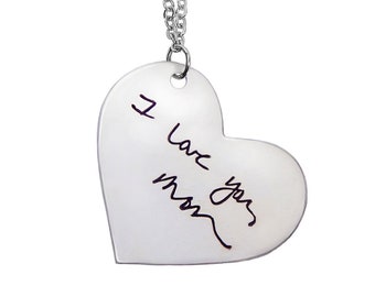 Custom Silver Handwriting Heart Necklace