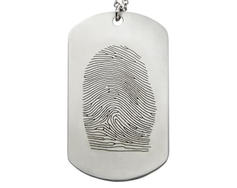 Custom Stainless Steel Dog Tag Fingerprint Keychain or Necklace