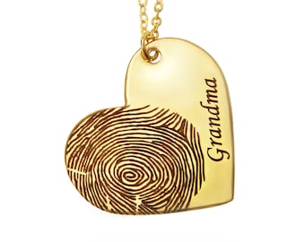 Gold Filled Custom Fingerprint and Name Heart Necklace