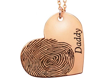 Rose Gold Filled Custom Fingerprint and Name Heart Necklace