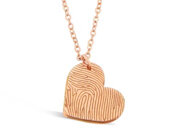 Custom Personalized Rose Gold Small Heart Fingerprint Necklace