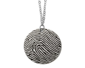 Actual Fingerprint Small Silver Round Necklace