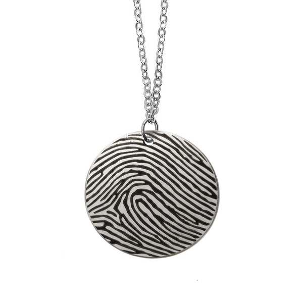 Actual Fingerprint Small Silver Round Necklace