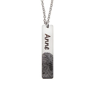 Custom Vertical Bar Fingerprint and Name Necklace Silver Plated