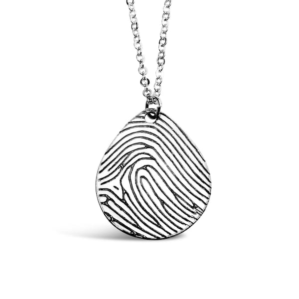 Custom Sterling Silver Teardrop Fingerprint Necklace