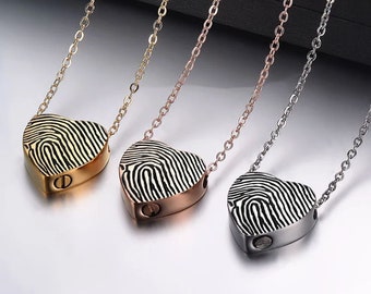 Custom Stainless Steel Fingerprint Heart Cremation Ash Necklace