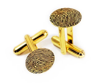 Custom Fingerprint Gold Plated Round Cuff Links