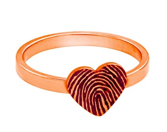 Custom Rose Gold Plated Stainless Steel Fingerprint Heart Ring