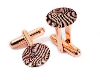 Custom Fingerprint Rose Gold Plated Round Cuff Links