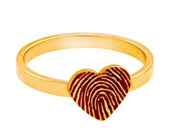 Custom Gold Plated Stainless Steel Fingerprint Heart Ring