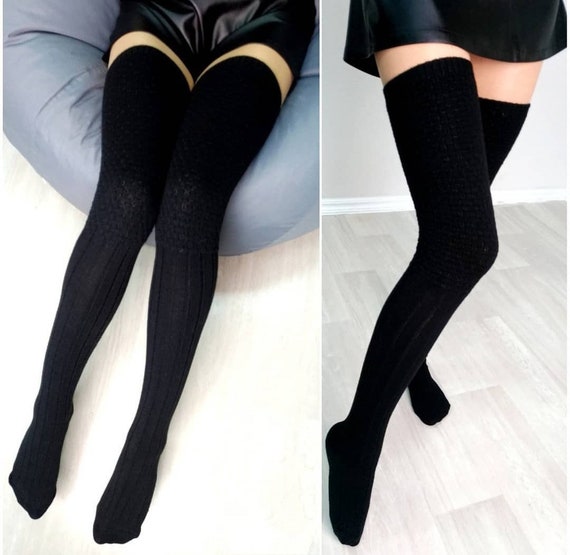 Black Thigh High Socks Over the Knee Socks Etsy
