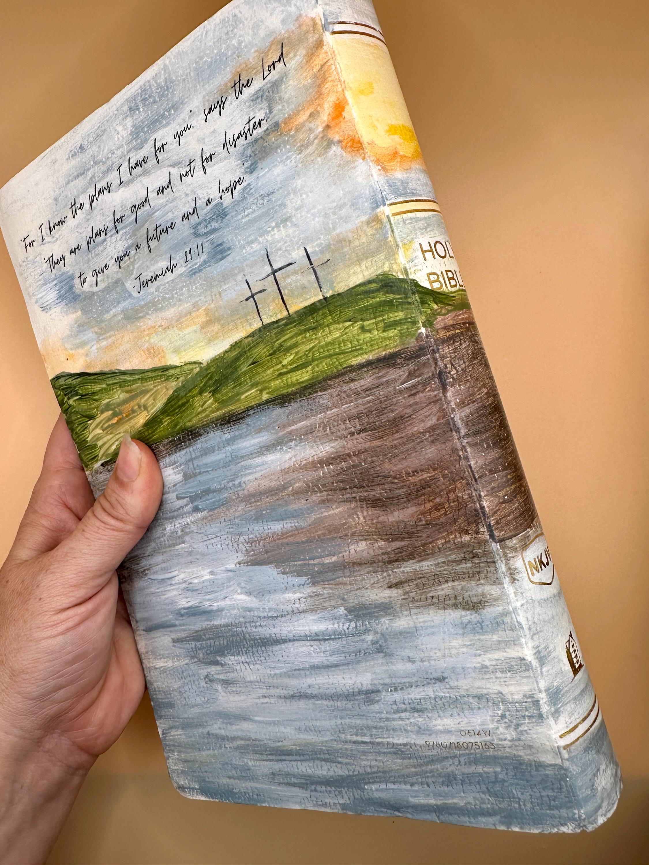 Hand Painted Bible Father and Son Fishing Scene | Custom Acrylic Painted Bible | Christian Gift for Dad | Faith Art Journal - Thumbnail 3