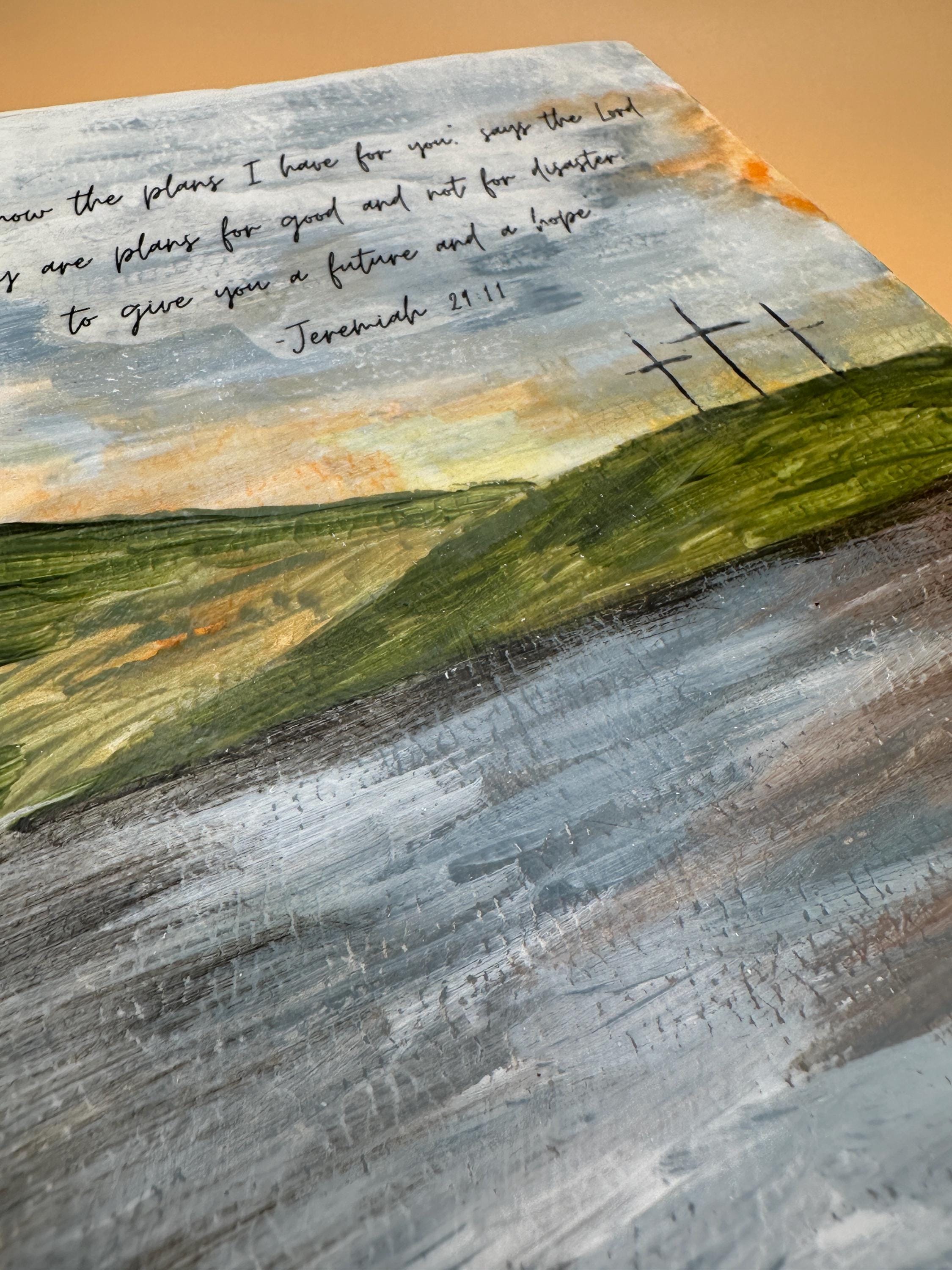 Hand Painted Bible Father and Son Fishing Scene | Custom Acrylic Painted Bible | Christian Gift for Dad | Faith Art Journal - Thumbnail 4