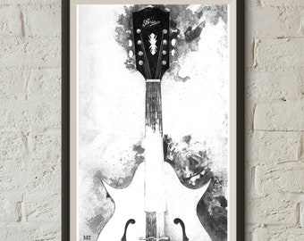 Mandolin Musical Portrait Etching Giclee Art Print - Home Decor, Gift for Him, Gift for Her, Wall Art, Sound Portrait, Music, Instrument