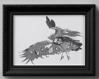 Carrion On Pen and Ink Drawing Giclee Art Print - Surreal Illustration, Gift for Him, Gift for Her, Wall Art, Home Decor, Original Art