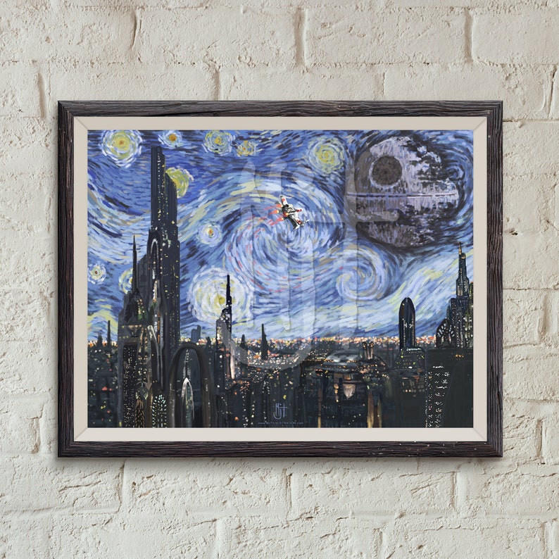 STAR WARS Van Gogh A Starry Wars Night Giclee Art Print Wall Art, Painting, Gift for Her, Gift for Home, Gift for Him, Pop Art image 1