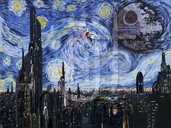 STAR WARS Van Gogh a Starry Wars Night Giclee Art Print Wall Art
