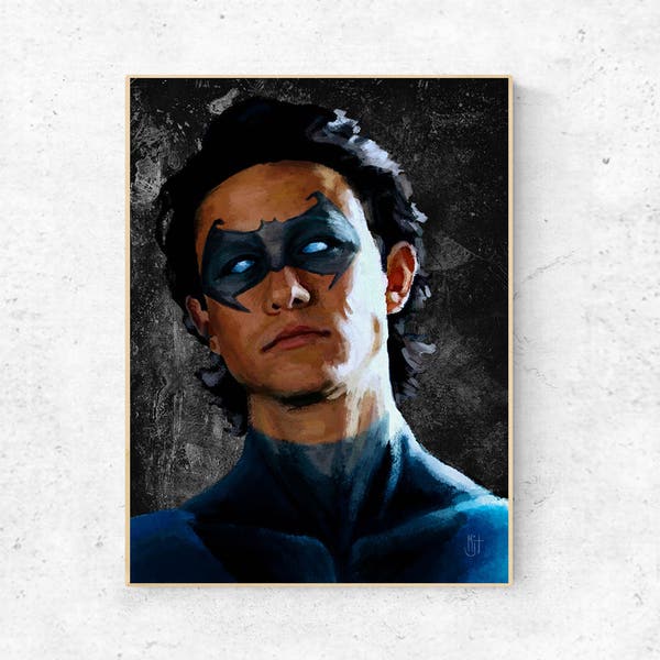 THE DARK KNIGHT Inspired Painting of Joseph Gordon Levitt as Nightwing - 8x10 Portrait, Batman Movie, Gritty, Home Gift, Superhero