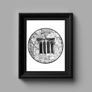 Gothic Windows Pen and Ink Drawing - Illustration, Gift for Him, Gift for Her, Wall Art, Home Decor, Art Print