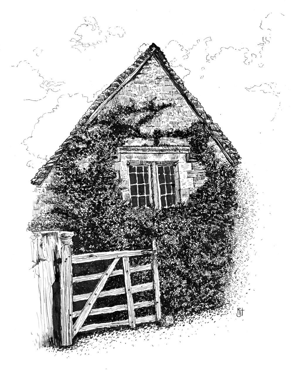 Cotswold Cottage Pen and Ink Art Print – Cozy English Illustration ...