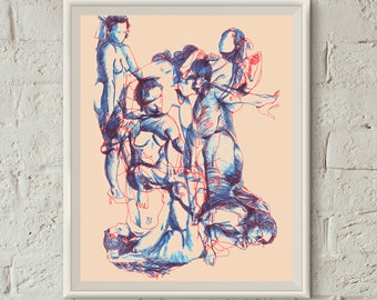 Figuary 23 Giclee Art Print - Figure Drawing, Gift for Him, Gift for Her, Wall Art, Home Decor, Nude, Trippy