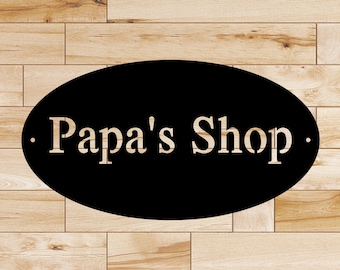 Papa's Shop Metal Sign | Oval Personalized Garage Decor
