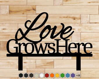 Love Grows Here Garden Metal Sign | Outdoor Romantic Yard Art | Anniversary Garden Decor