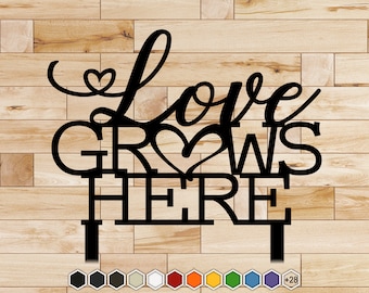 Love Grows Here Metal Garden Sign | Romantic Garden Yard Art | Outdoor Wedding Decor