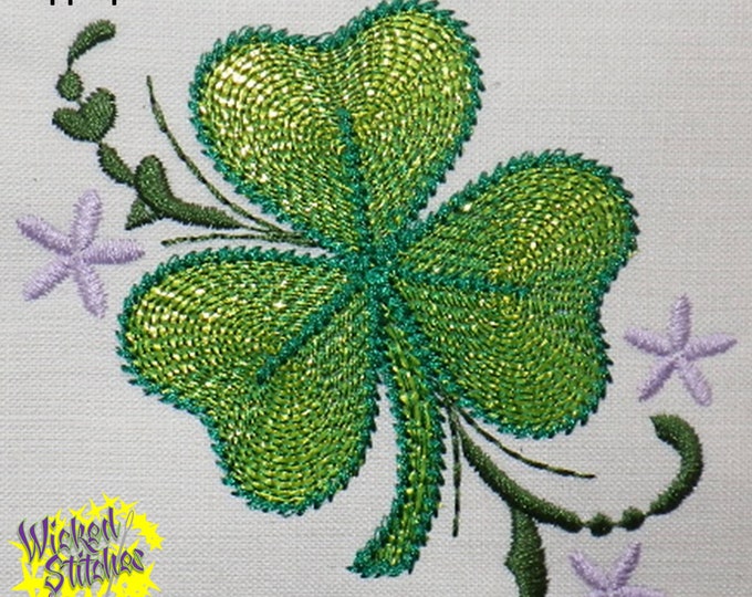 Shamrock Embroidery Design, Mylar Applique' Optional 3.70"W x 3.41"H