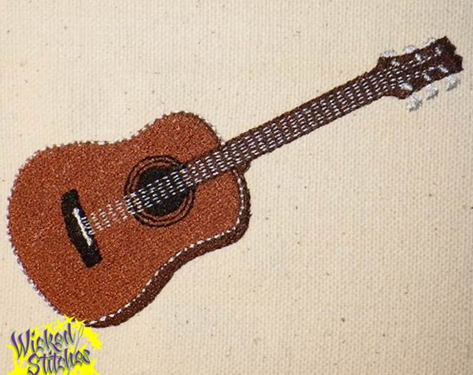Acoustic Guitar Machine Embroidery Design, Set of 2 Sizes