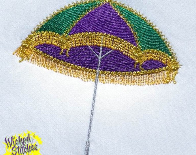 Mardi Gras Umbrella Machine Embroidery Design Set, Small and Large, 4 files