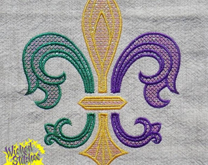 Mylar Applique'  Fleur de Lis Embroidery Design, Set of 2 sizes