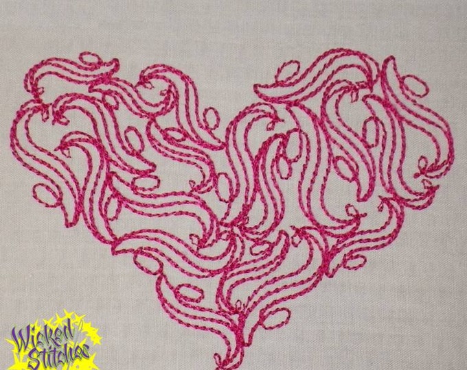 Swirl Heart (Redwork) Machine Embroidery Design, set of 3 sizes