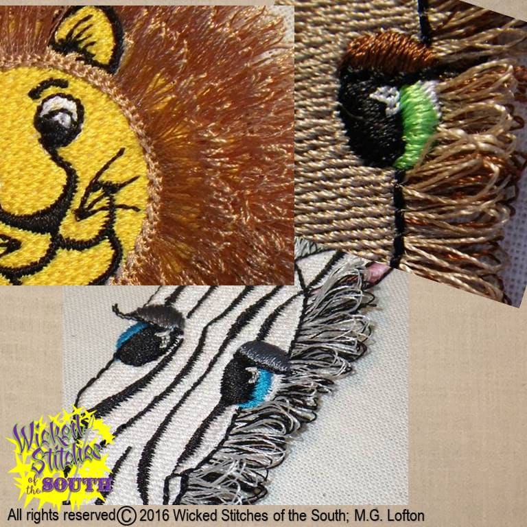 Baby Lion, Zebra, & Pony Trio; Fringe Embroidery Design Set, 3 designs