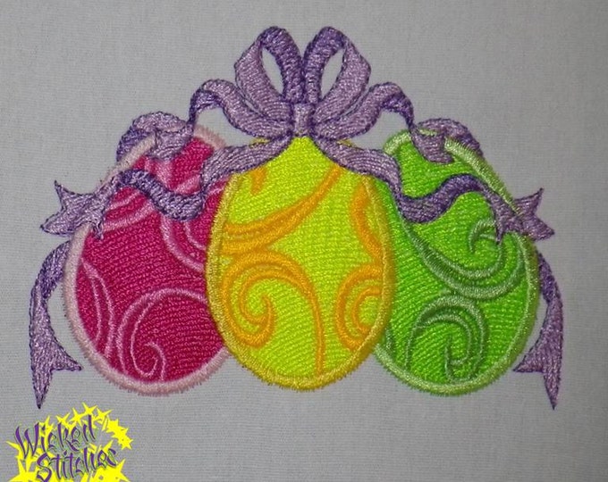 Easter Egg Trio Machine Embroidery & Applique' Design, Set of 3 styles, 3 sizes each