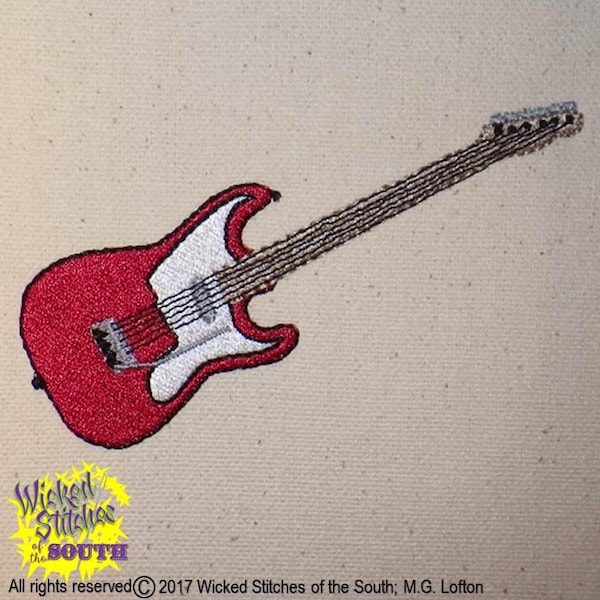 Electric Guitar Machine Embroidery Design, Set of 2 Sizes
