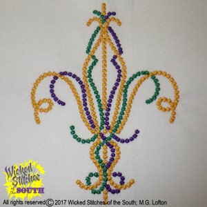 Mardi Gras Bead Fleur de Lis Machine Embroidery Design, Set of 2 Sizes