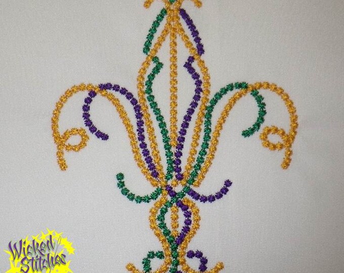 Mardi Gras Bead Fleur de Lis Machine Embroidery Design, Set of 2 Sizes