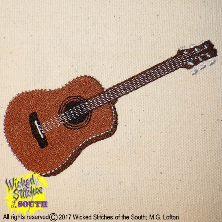 Acoustic Guitar Machine Embroidery Design, Set of 2 Sizes