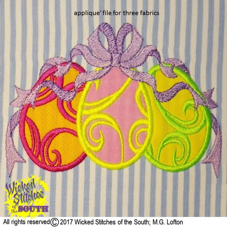 Easter Egg Trio Machine Embroidery & Applique' Design, Set of 3 styles