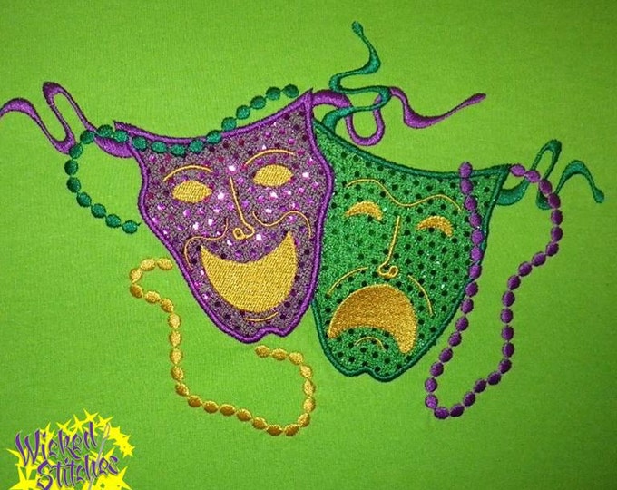 Mardi Gras Masks w/Beads Applique' Machine Embroidery Design 10.63"W x 7.19"H