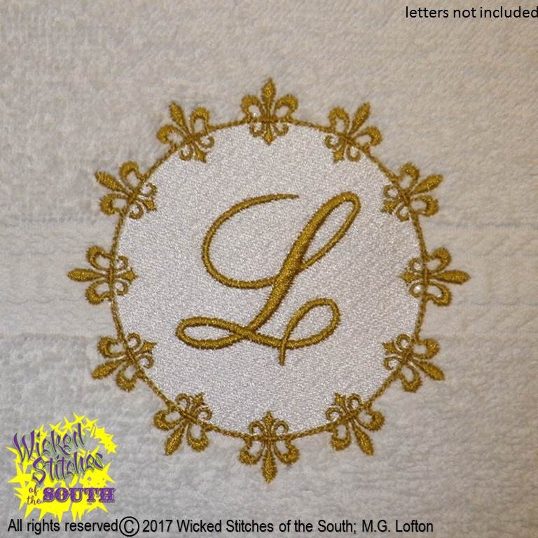 Fleur De Lis Circle Monogram Frame Embroidery Design File Set
