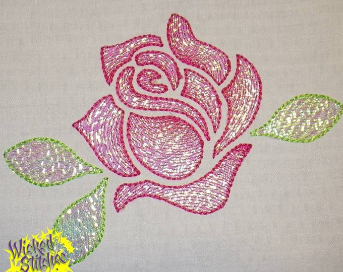 Rose Embroidery Design  (Mylar Applique' Optional), set of 3 sizes