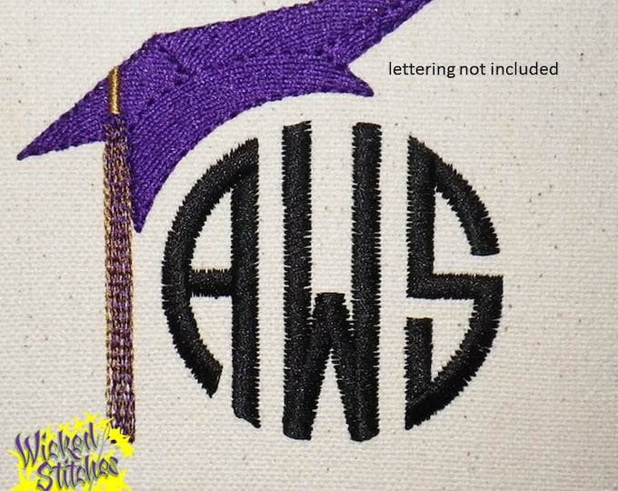 Grad Cap Circle Monogram Frame Embroidery Design, Set of 3 Sizes