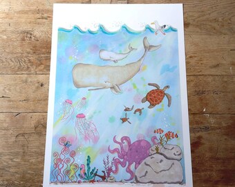 Under The Sea A2 Childrens Nursery Wall Art poster Print