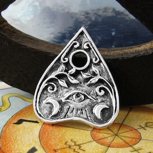 Collana con ciondolo planchette Ouija, mezzaluna, viticci floreali, malocchio, spirito, trance, tavola parlante, comunicazione paranormale, occulto