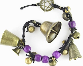 Long Hanging Witch's Bell w/ Beads & Pentagram Witch Altar Protection Cleansing Decor