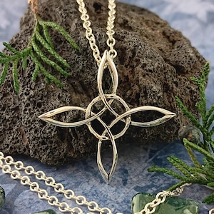 Collar con colgante de nudo de bruja, nudo celta de 4 puntas, bruja blanca wicca, pagano, mujer, brujería, símbolo de protección.