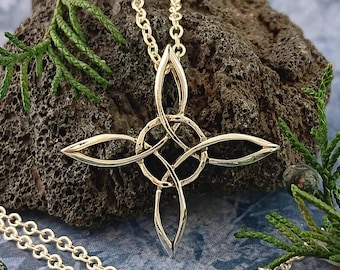 Witch Knot Necklace Pendant 4-Pointed Celtic Knot Wiccan Protection Symbol