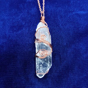 Raw Clear Quartz Crystal Point Pendant Necklace, Copper Wire-Wrapped, with 24&quot; Chain, Handmade Healing Jewelry Altar Meditation Sacred Space